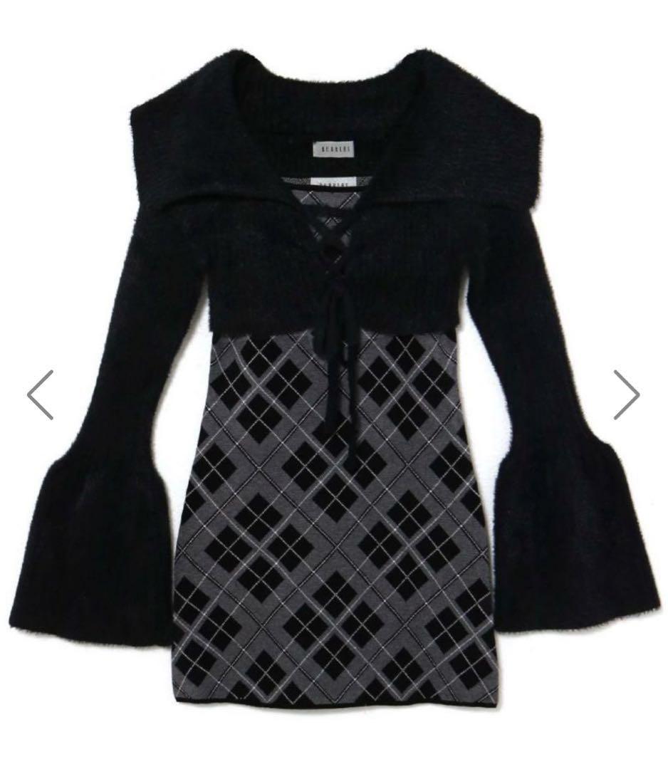 bubbles レースアップニットワンピース