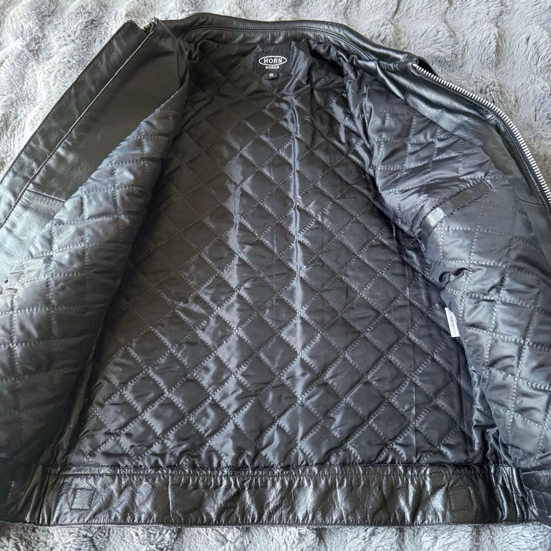 美品 HORN WORKS ブラック シングルライダース レザージャケット 3L