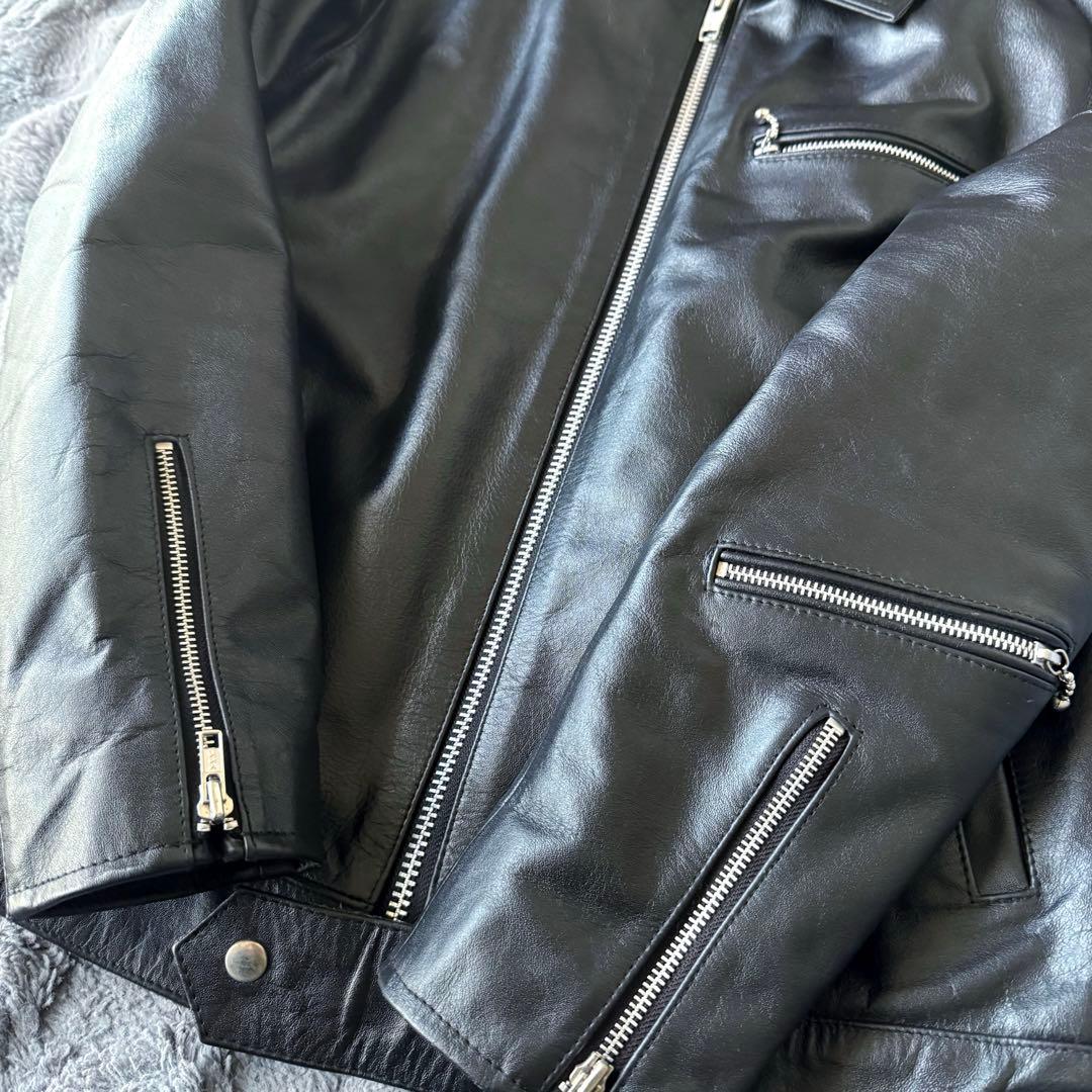 美品 HORN WORKS ブラック シングルライダース レザージャケット 3L