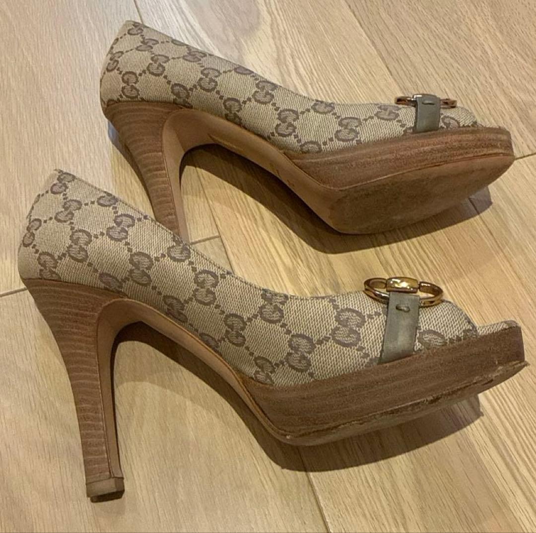 GUCCI レディース　オープントゥ　パンプス　ホースビット　37