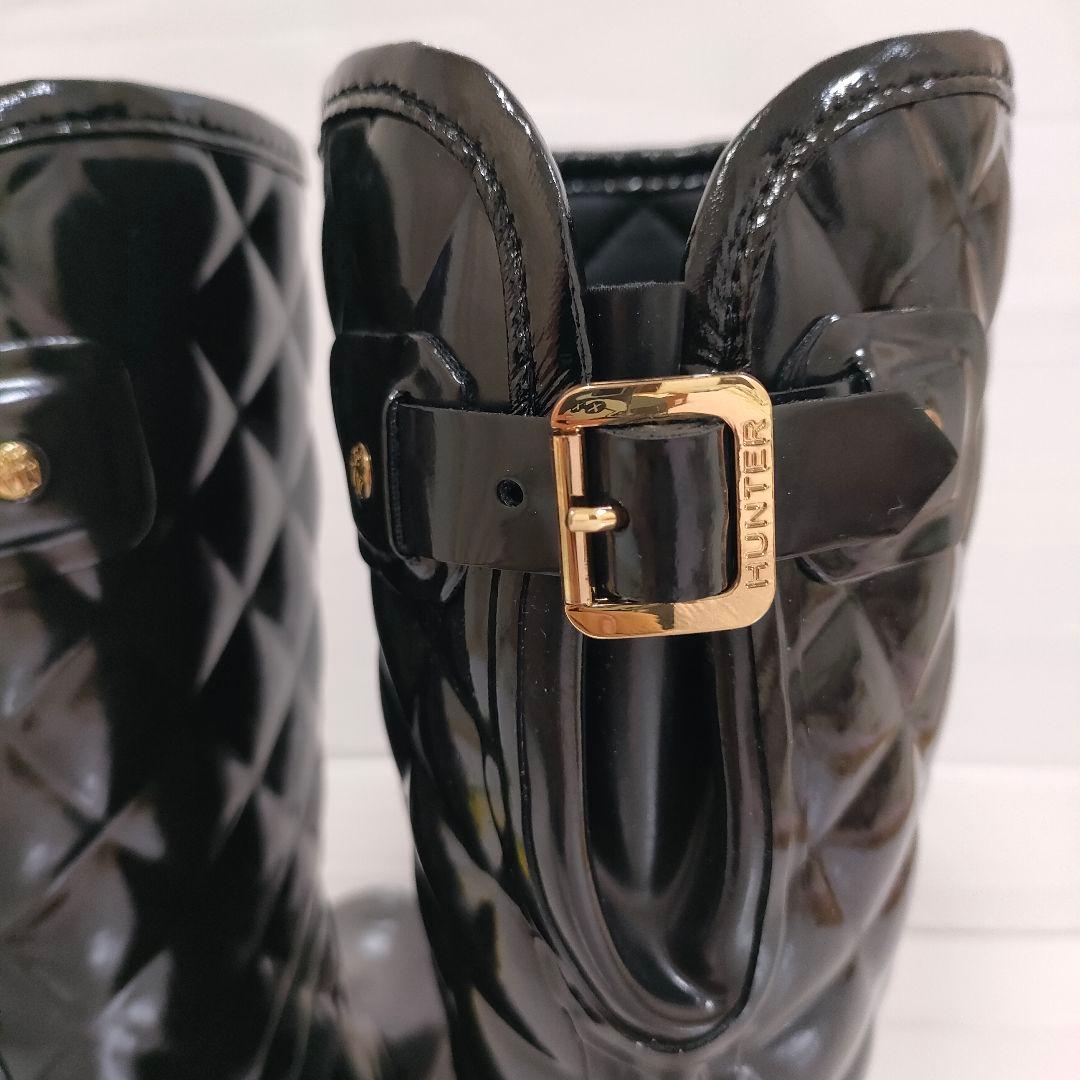 未使用級 HUNTER レインブーツ 金金具 リファインドグロスキルト UK6