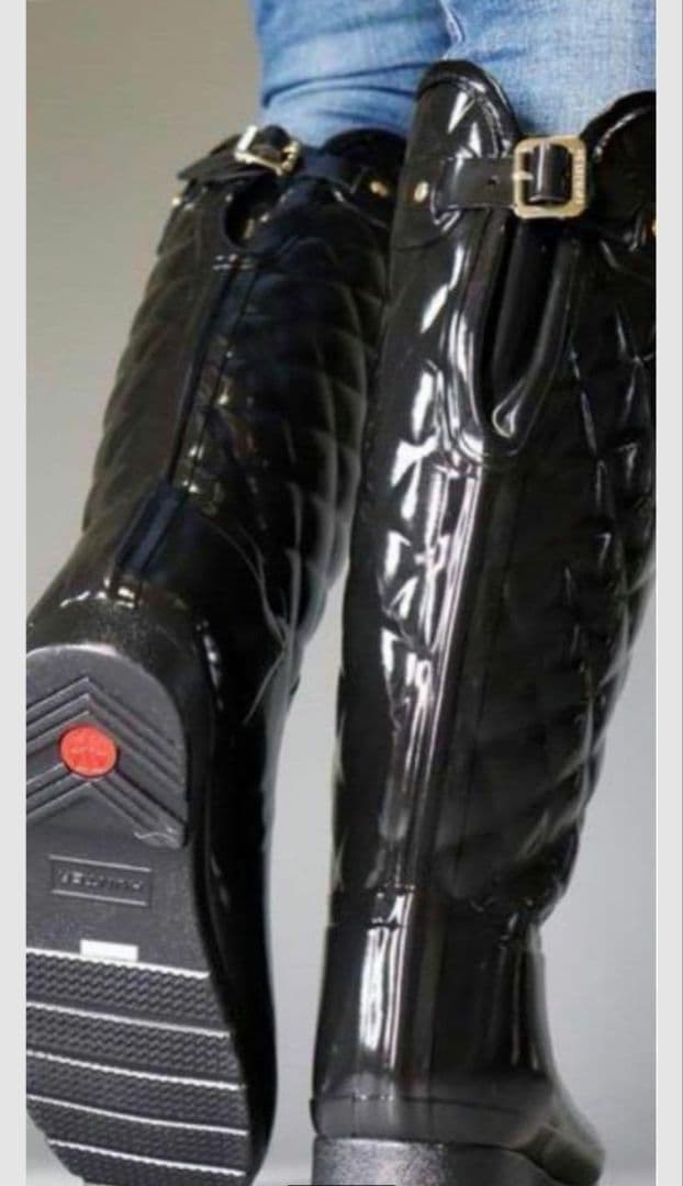 未使用級 HUNTER レインブーツ 金金具 リファインドグロスキルト UK6