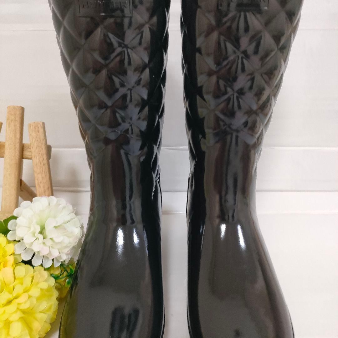 未使用級 HUNTER レインブーツ 金金具 リファインドグロスキルト UK6