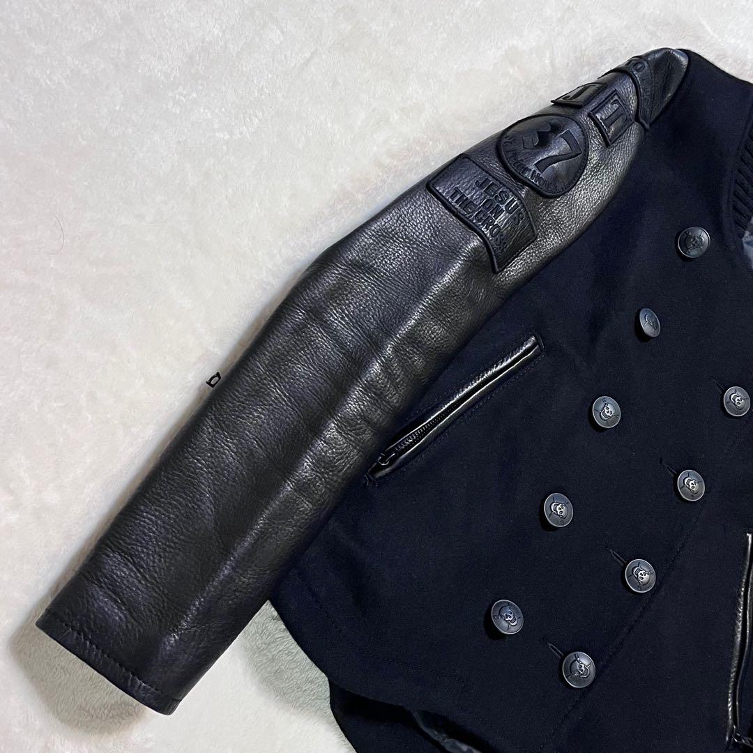 ヒステリックグラマー ワッペン スカルボタン 袖レザー スタジャン Pコート