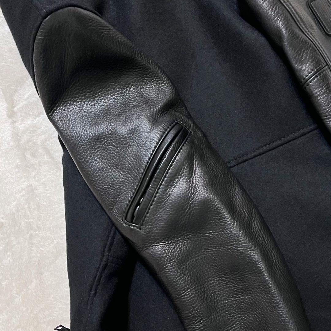 ヒステリックグラマー ワッペン スカルボタン 袖レザー スタジャン Pコート