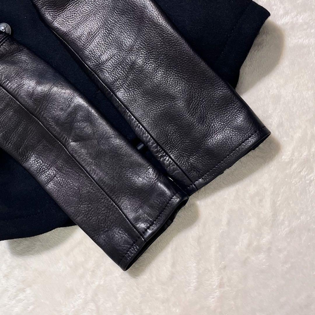 ヒステリックグラマー ワッペン スカルボタン 袖レザー スタジャン Pコート