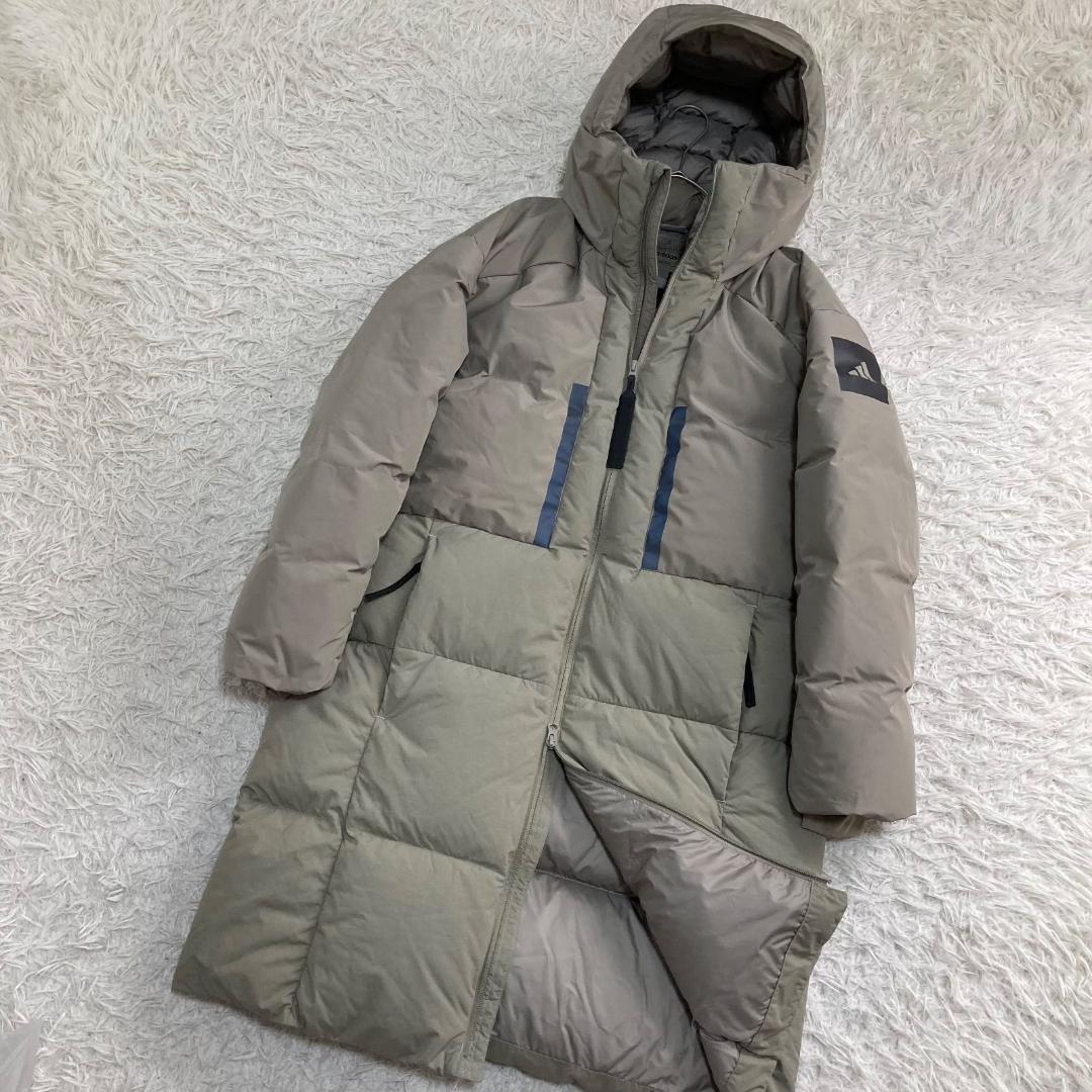 17211✨アディダス イシェルター ロングダウンジャケット フード ロゴテープ