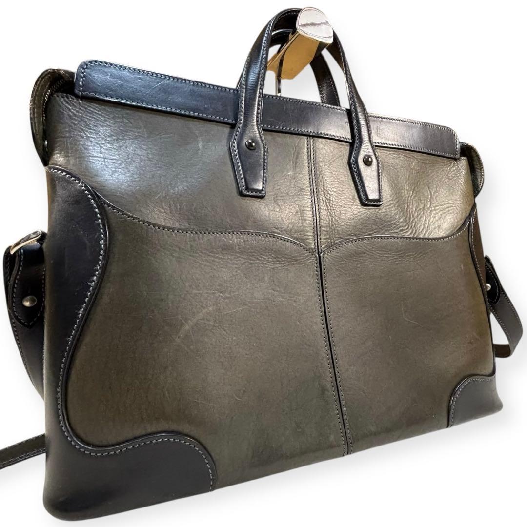 万双　2way ブライドルレザーブリーフケース　ビジネスバッグ　自立　カーキ　黒
