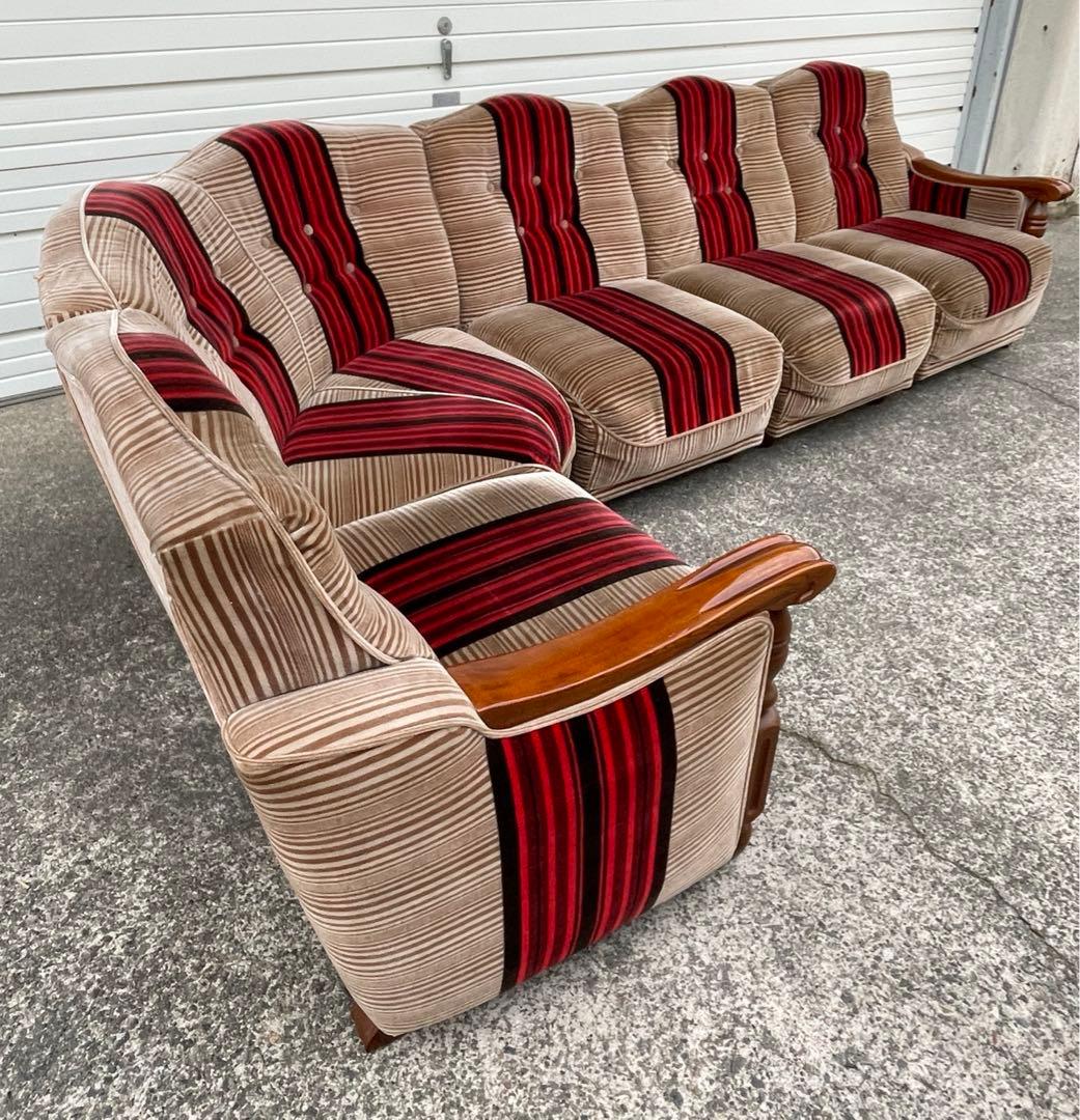 ビンテージ/レトロ/ミッドセンチュリー/モケットソファ/ストライプ/1人掛け