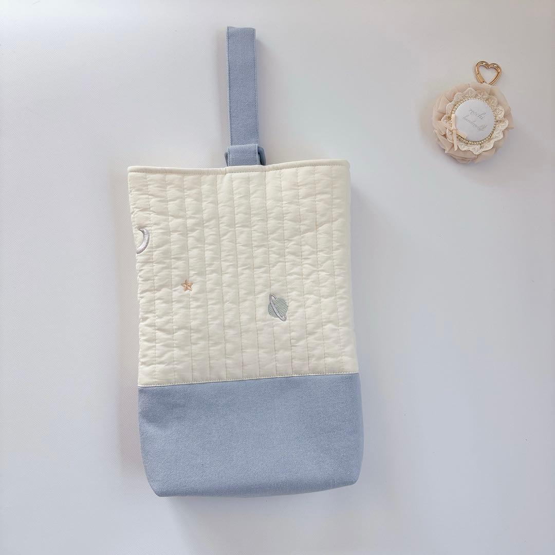 ヌビ　宇宙　惑星　レッスンバッグ　上履き袋　キルティング　キルト　デニム