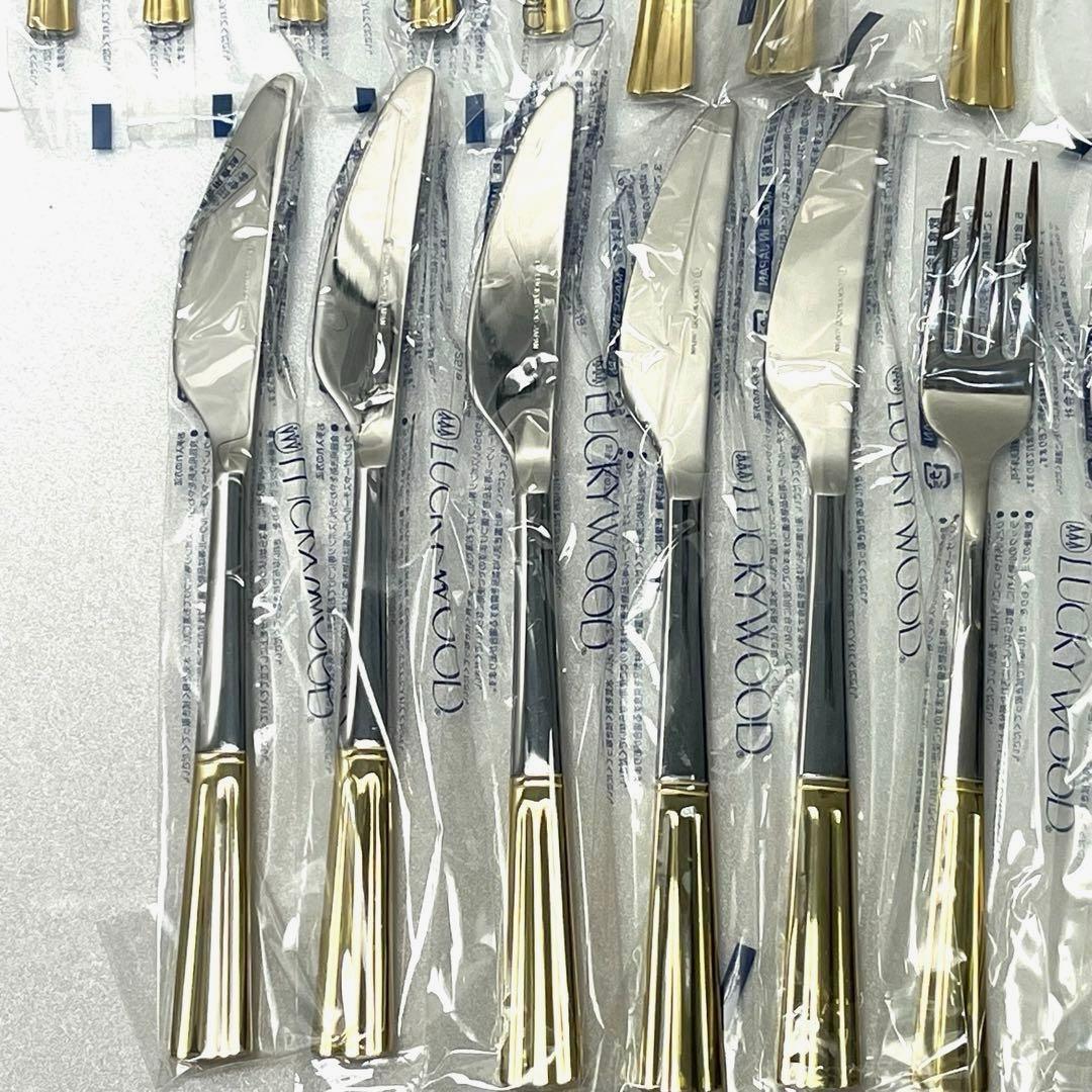 ◼︎新品◼︎【ラッキーウッド】カトラリーディナーセット　金彩　25本　18-8