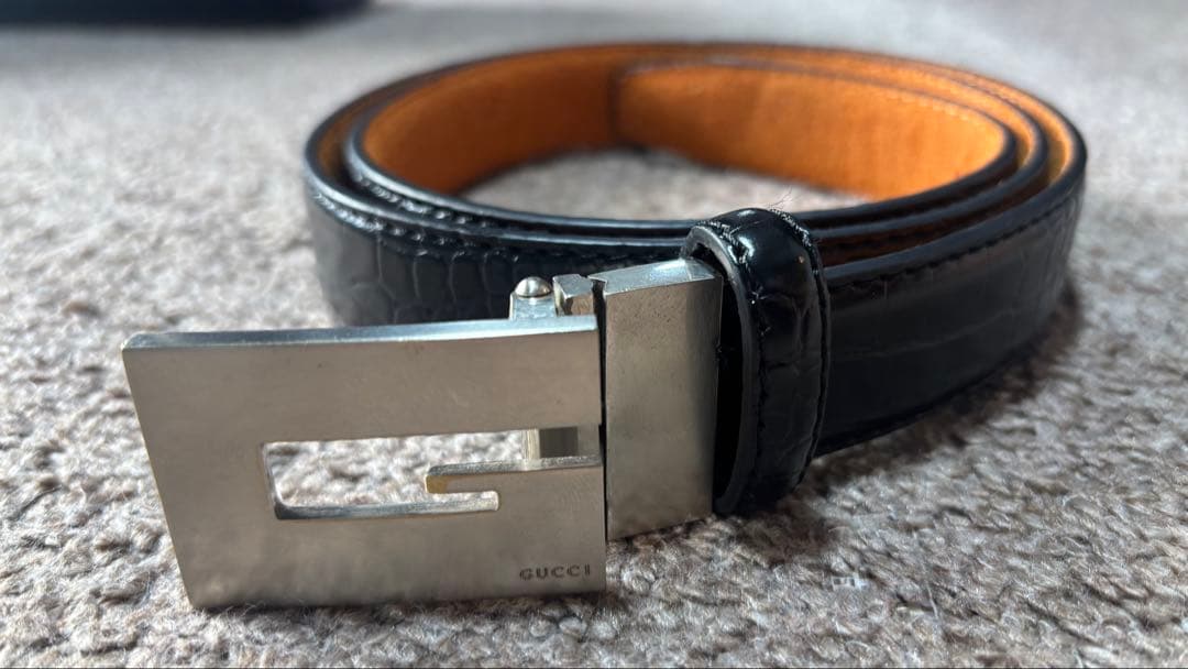 GUCCI 黒 レザー ベルト スクエアバックル正規品