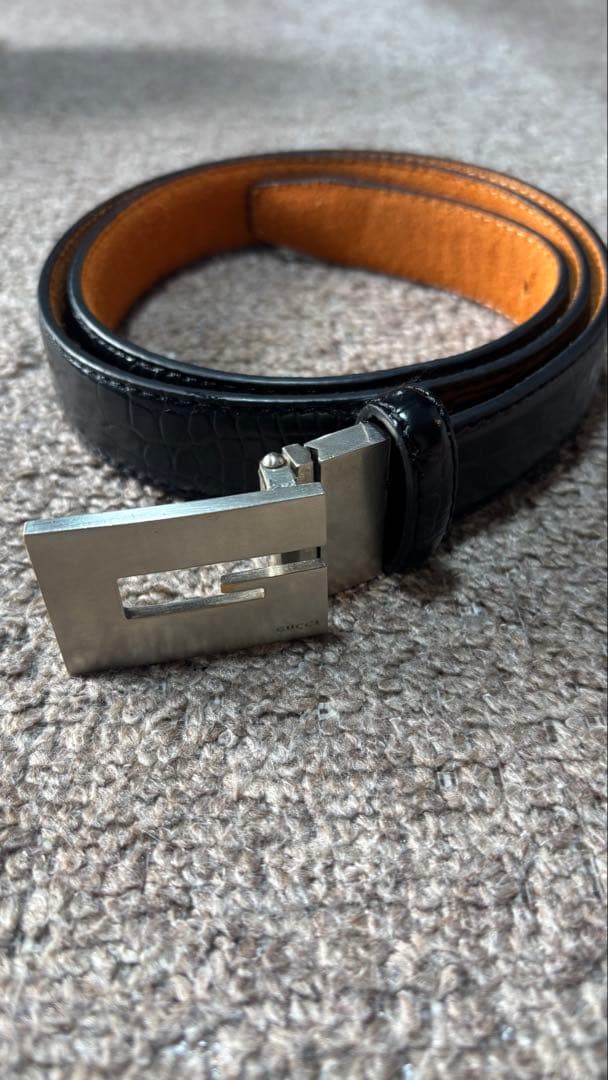 GUCCI 黒 レザー ベルト スクエアバックル正規品