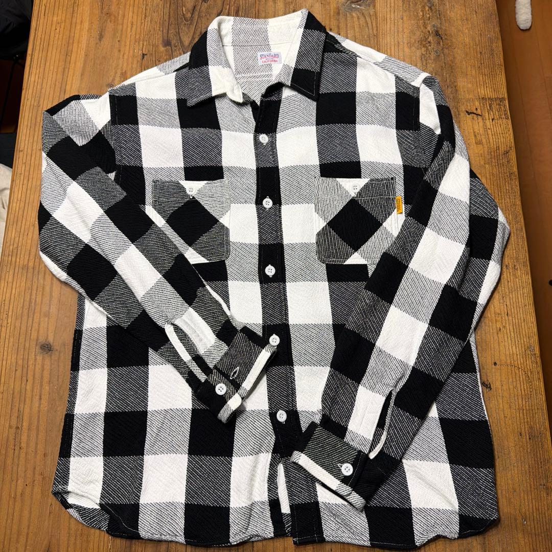 SD FLANNEL CHECK SHIRT 白黒　L