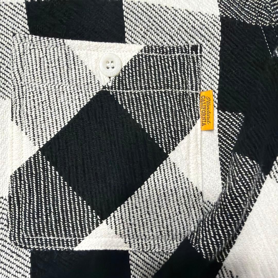 SD FLANNEL CHECK SHIRT 白黒　L