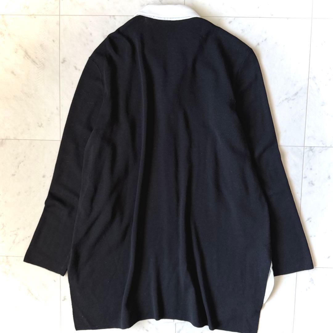 極美品 ダーマコレクション ニットカーディガンドッキングブラウス 黒×白 LL