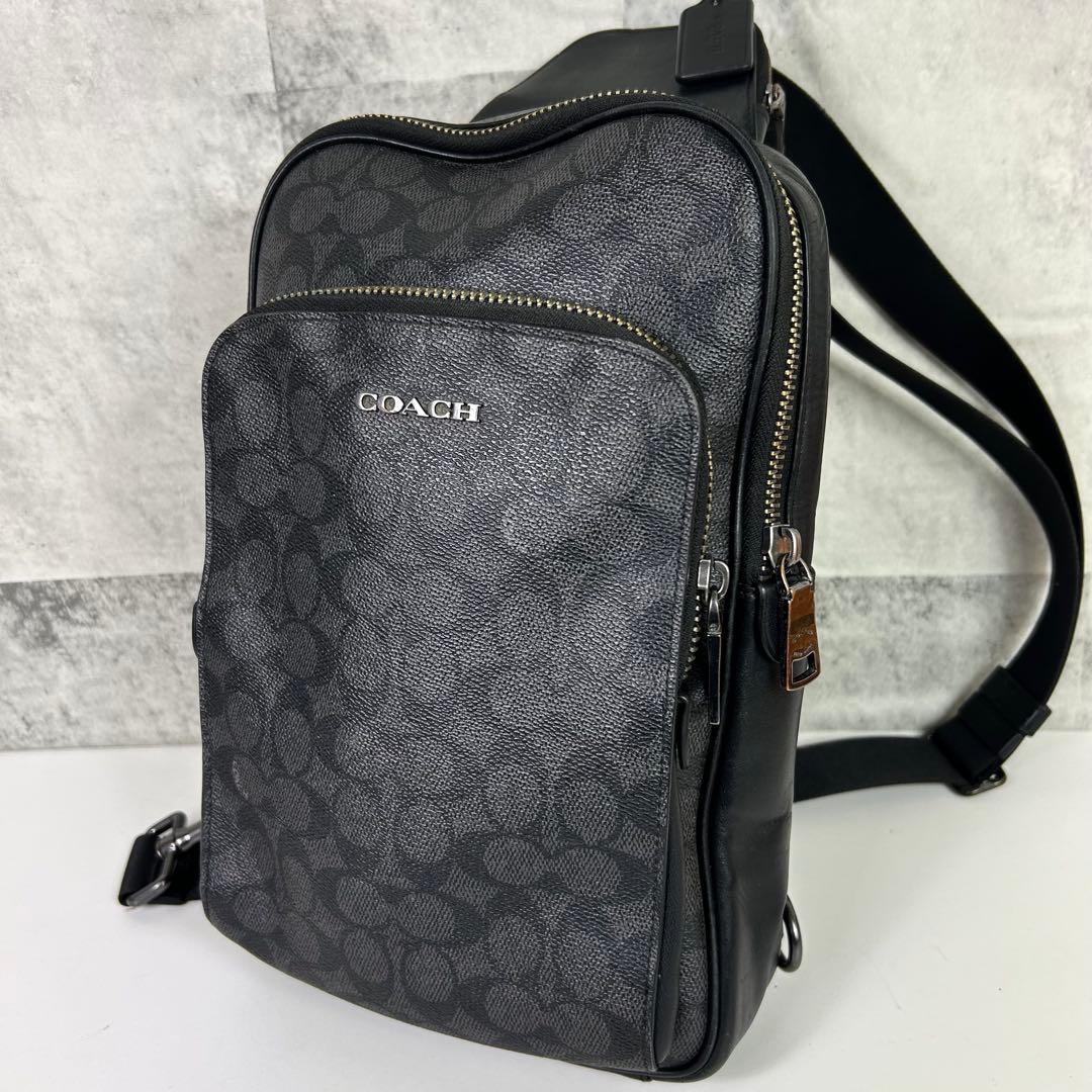 【良品】COACH コーチ ボディバッグ イーサンパック ブラック シグネチャ