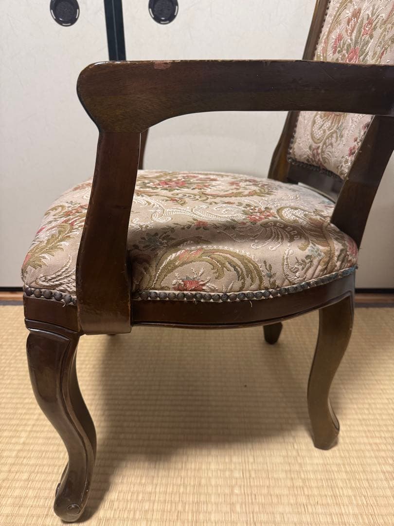 肘掛け アームチェア ゴブラン織 花柄 バラ ロココ調 猫脚 ヴィンテージ