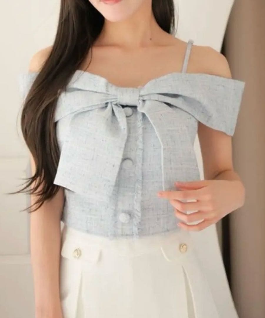 LIPSERVICE ツイードリボンオフショルトップス