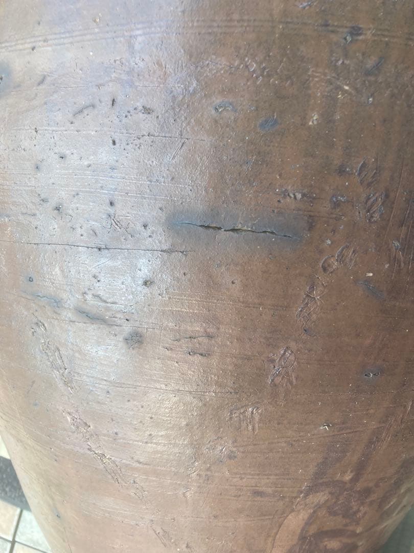 大型 水瓶 睡蓮鉢 火鉢 陶器製 壺 メダカ鉢 高さ64cm 直径42cm 骨董