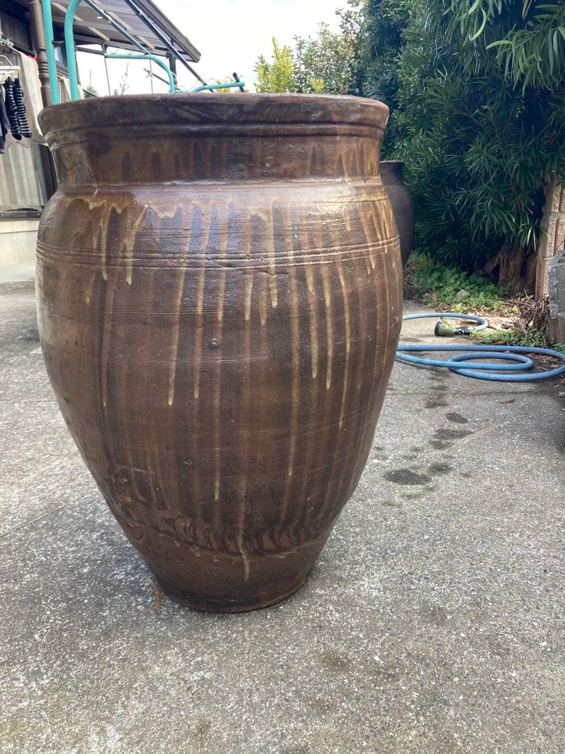 大型 水瓶 睡蓮鉢 火鉢 陶器製 壺 メダカ鉢 高さ64cm 直径42cm 骨董