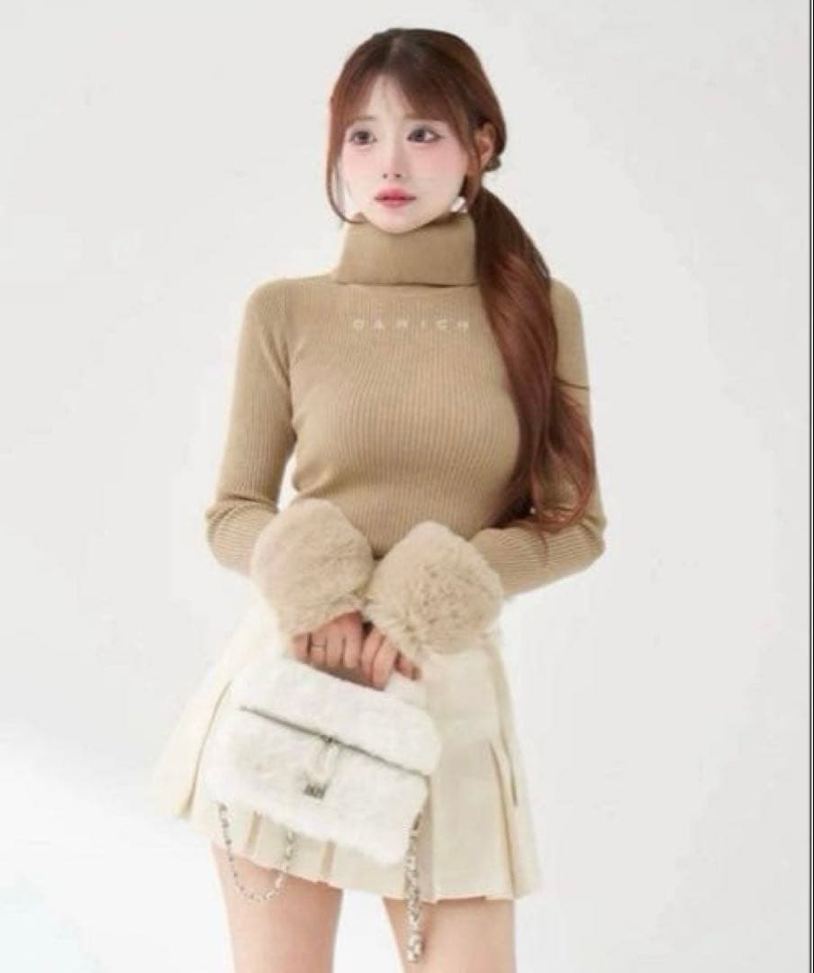 darich ダーリッチ　スムースファーリブニットトップス　ベージュ