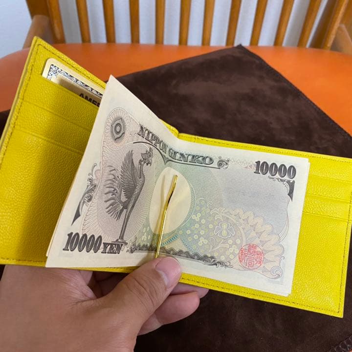 超希少 本革 マネークリップ イエロー プレゼント