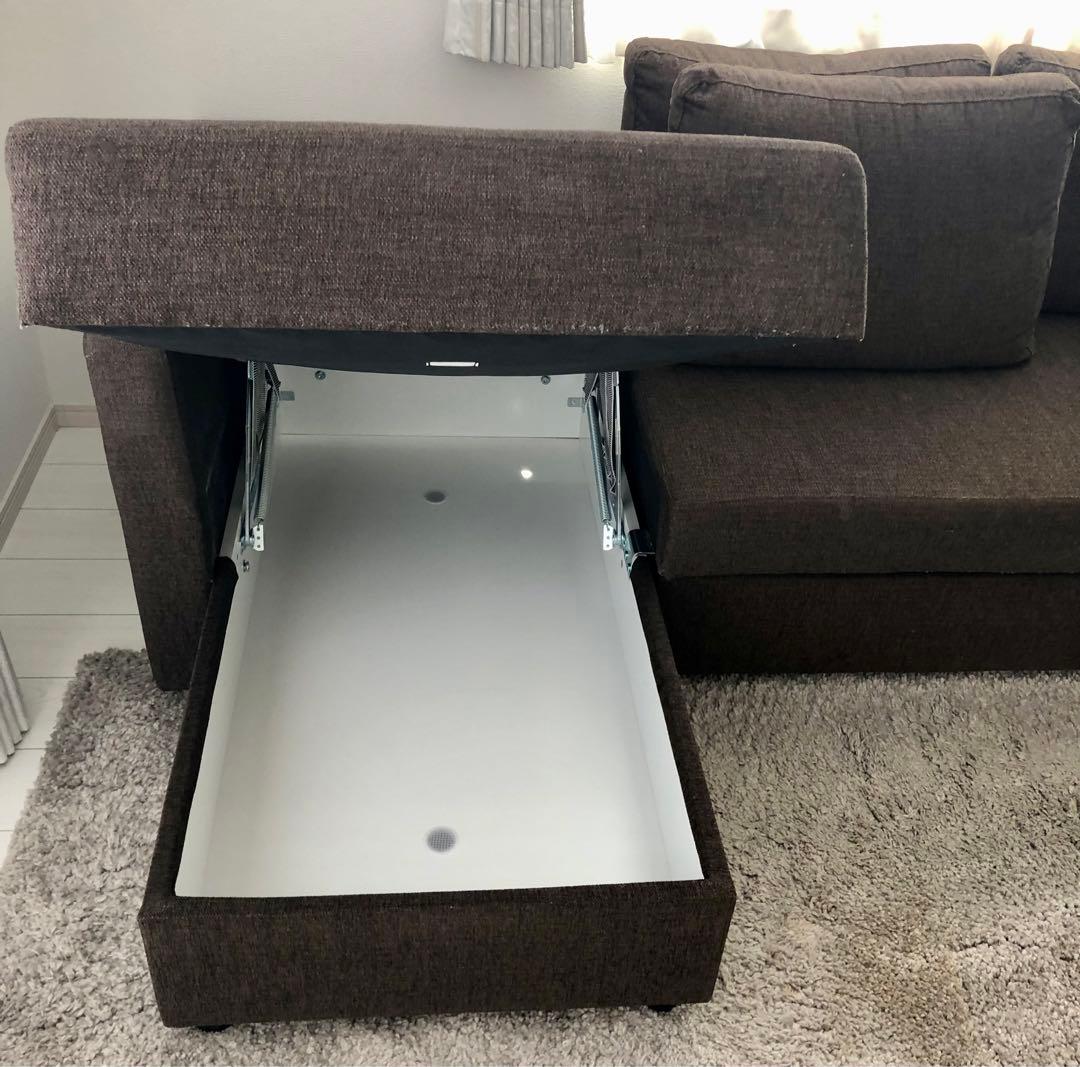 【取扱説明書あり】ニトリ カウチソファベッド ノアーク ブラウン L字