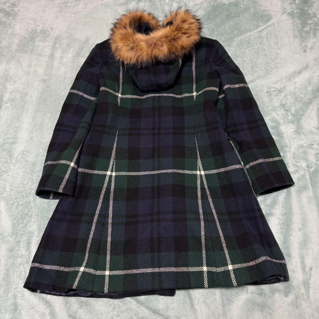 美品 ヨークランド ダッフルコート ファー フード チェック