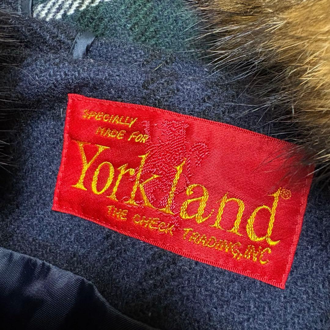 美品 ヨークランド ダッフルコート ファー フード チェック