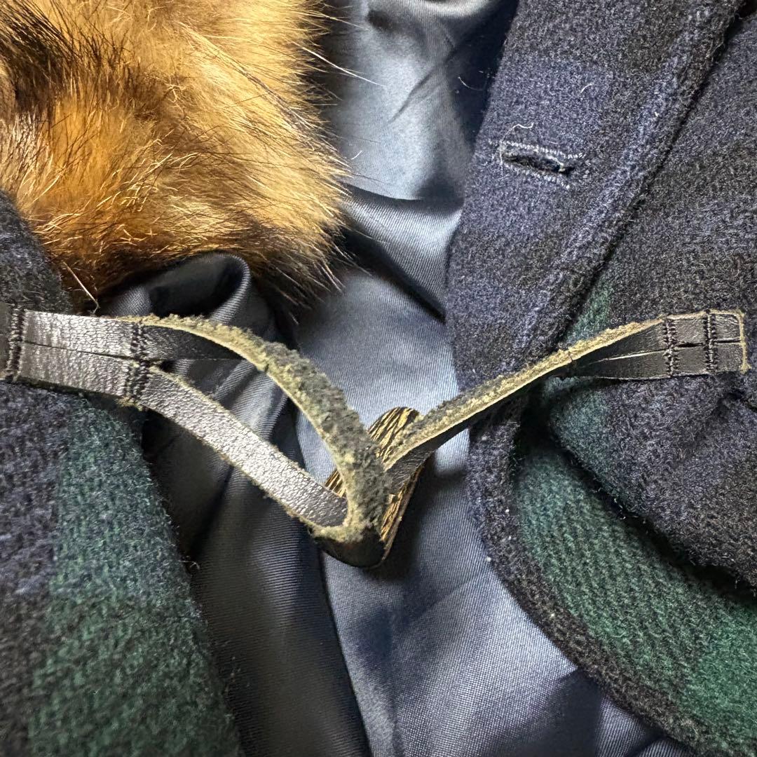 美品 ヨークランド ダッフルコート ファー フード チェック