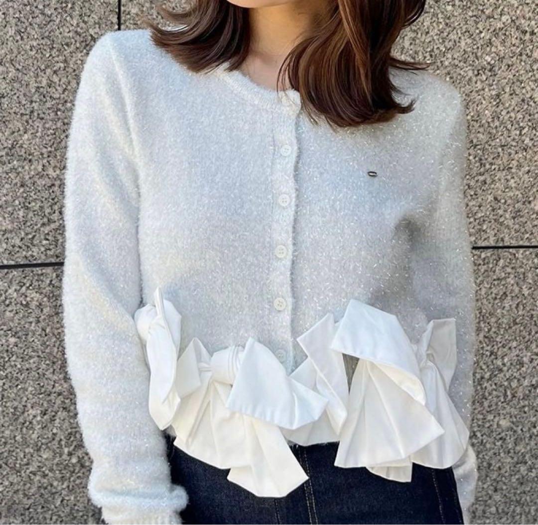 m*k様 【新品】SNIDEL スナイデル リボンモチーフカーディガン IVR