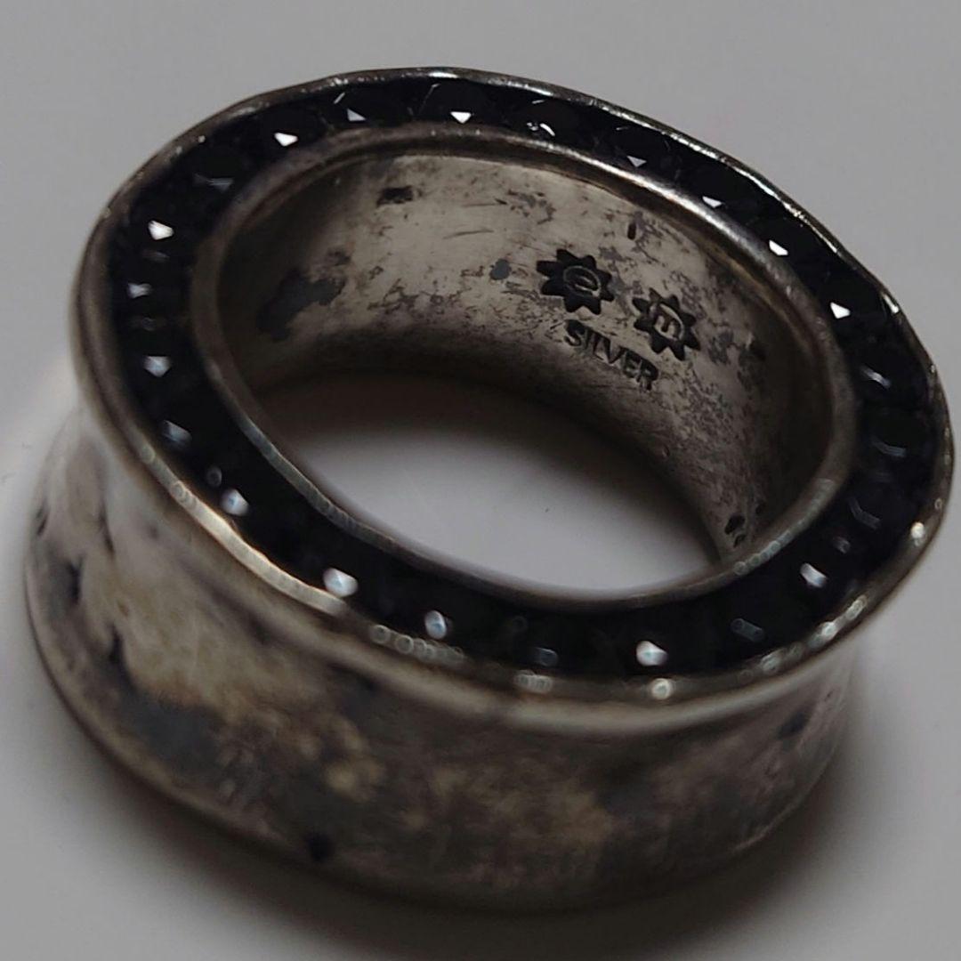 大きいサイズ⚫️シルバー ブラッククリスタル リング e.m.