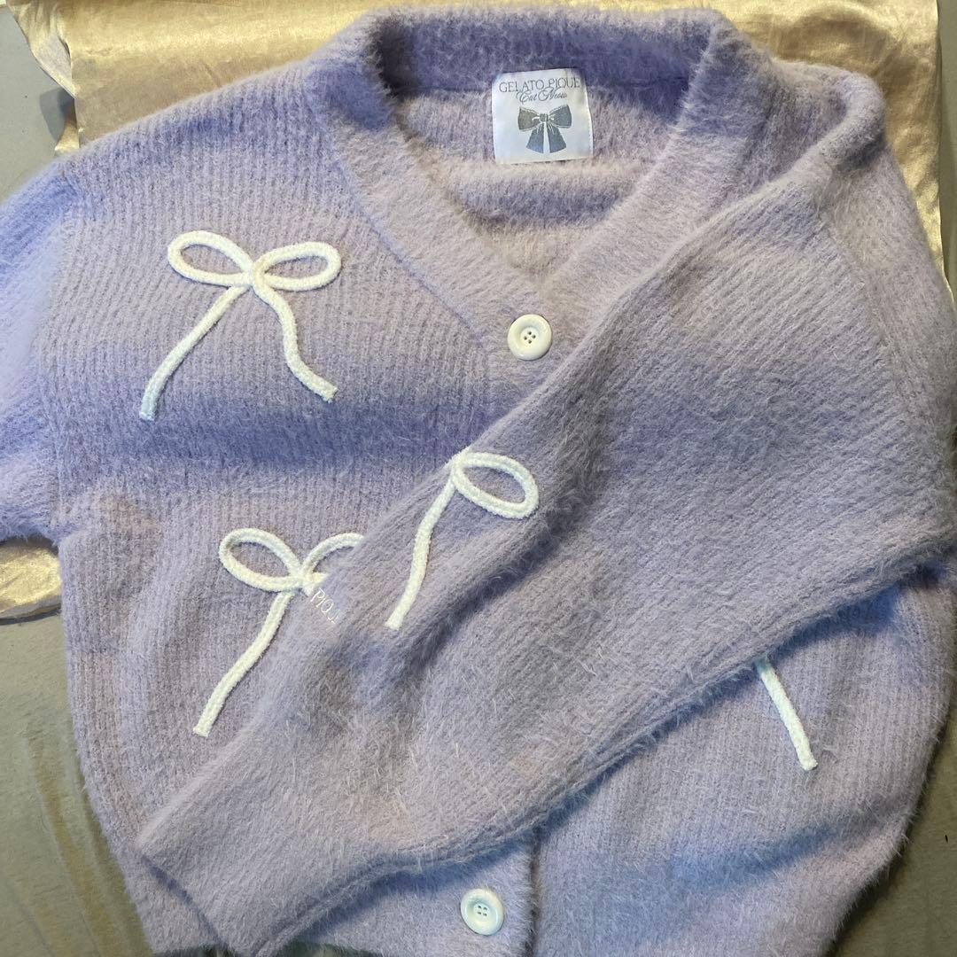 【セットアップ】ジェラートピケ リボンフェザーカーディガン 上下セット