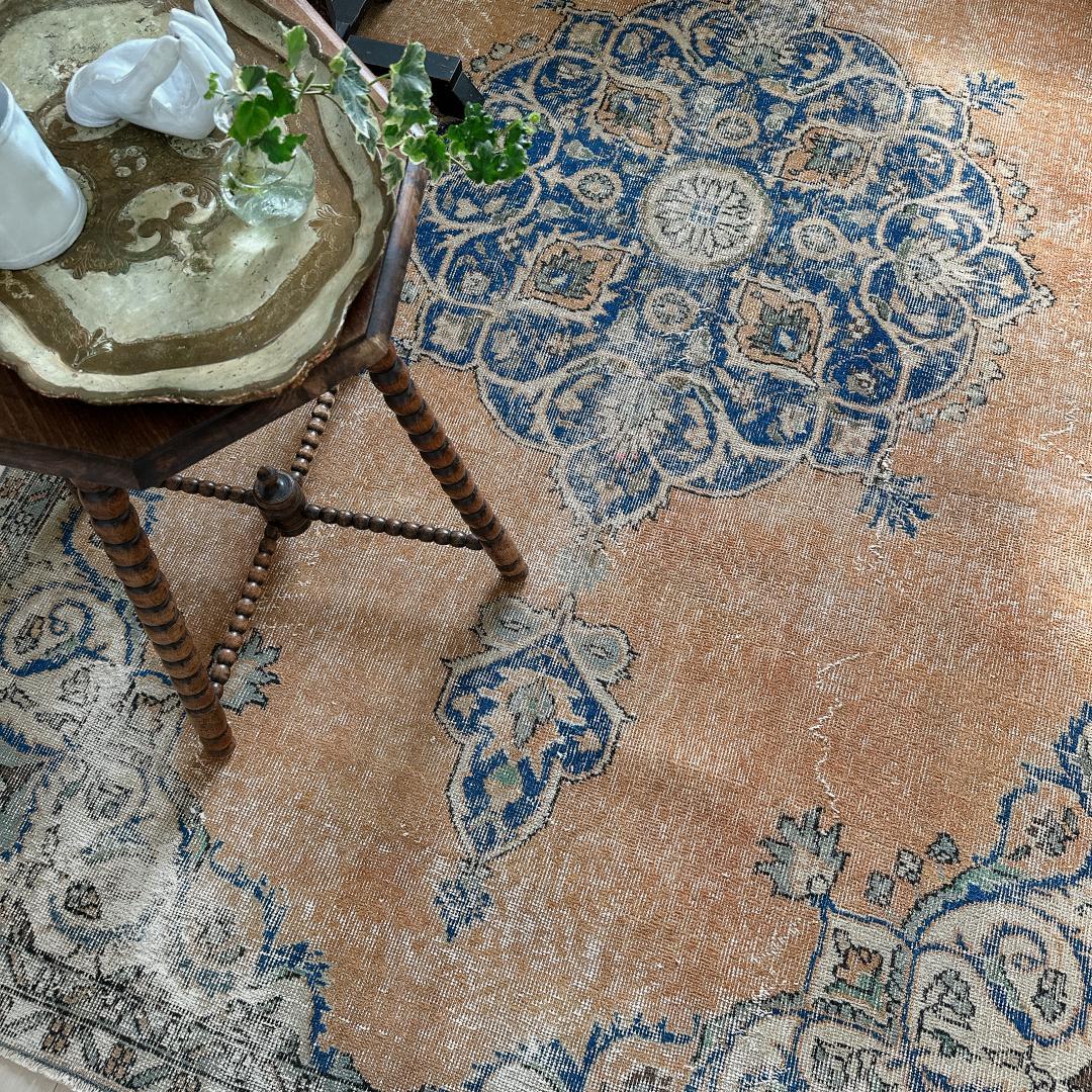 トルコ製ヴィンテージラグ992 超大判 レア キャメル オレンジ ネイビー