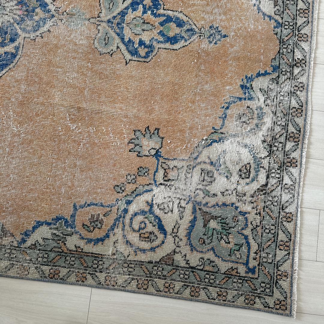 トルコ製ヴィンテージラグ992 超大判 レア キャメル オレンジ ネイビー