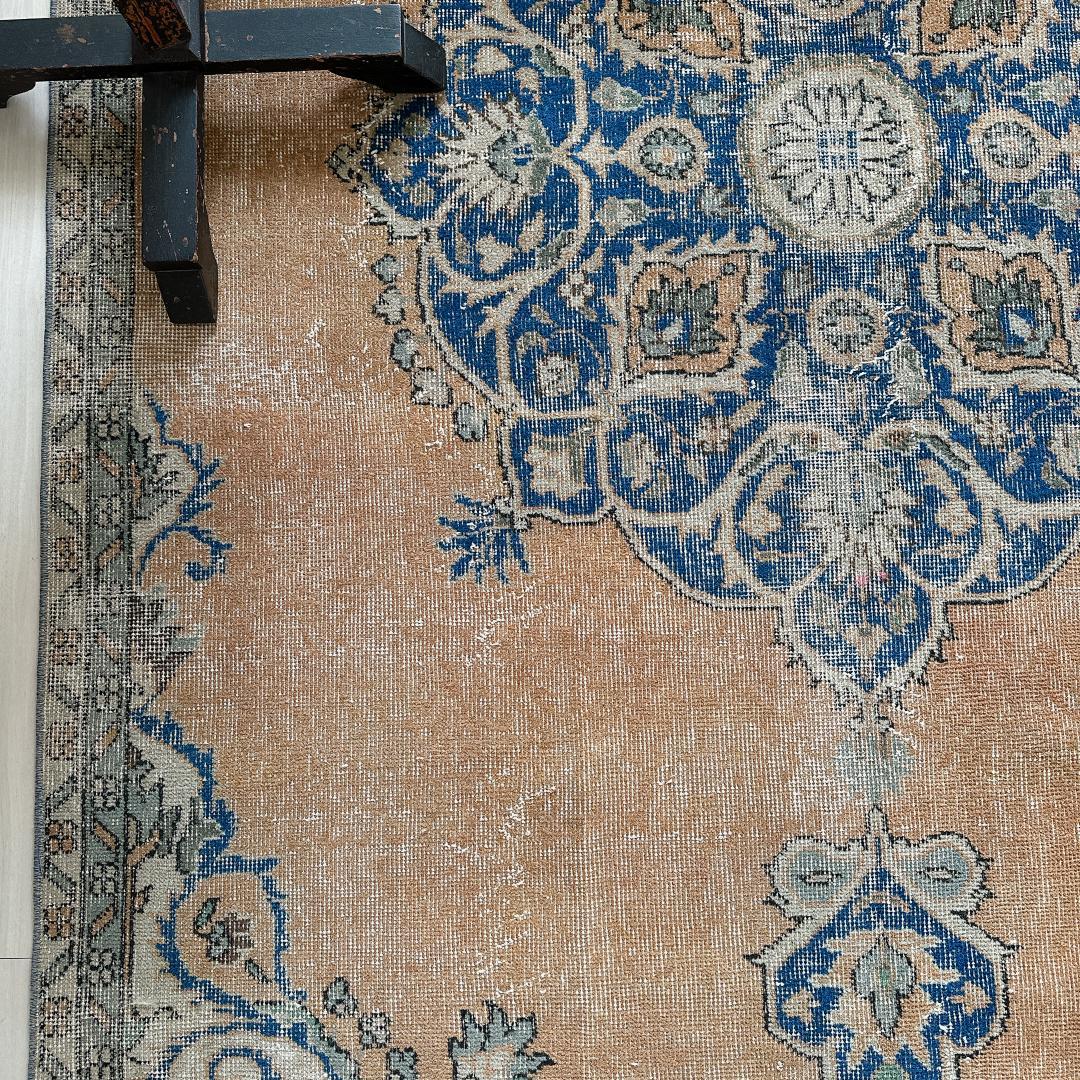 トルコ製ヴィンテージラグ992 超大判 レア キャメル オレンジ ネイビー