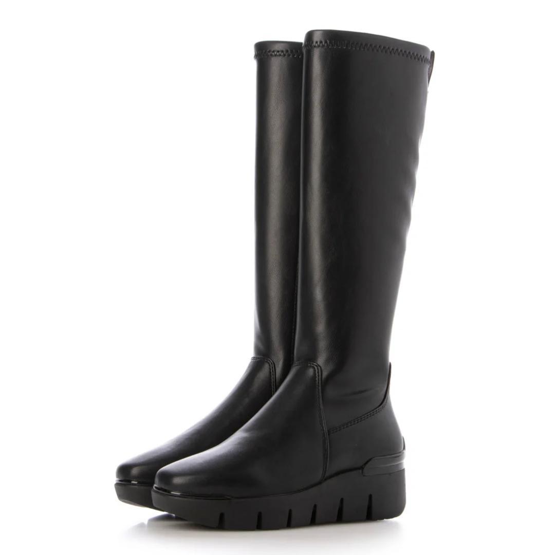 ブソラ本革ロングブーツ 厚底 ジッパー付き23.5