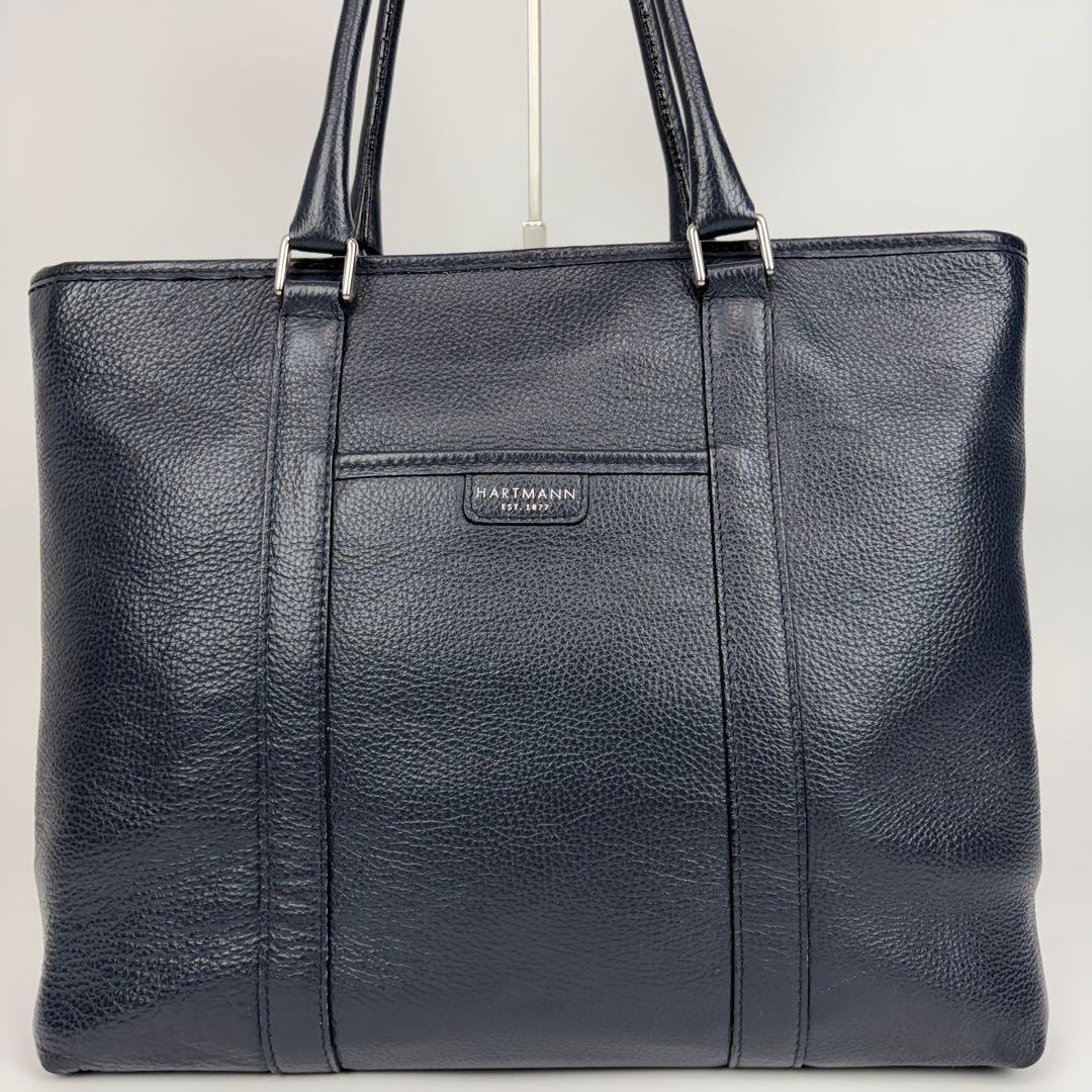 ハートマン オールレザー 肩掛け トートバッグ ビジネス A4収納 ロゴ 紺色