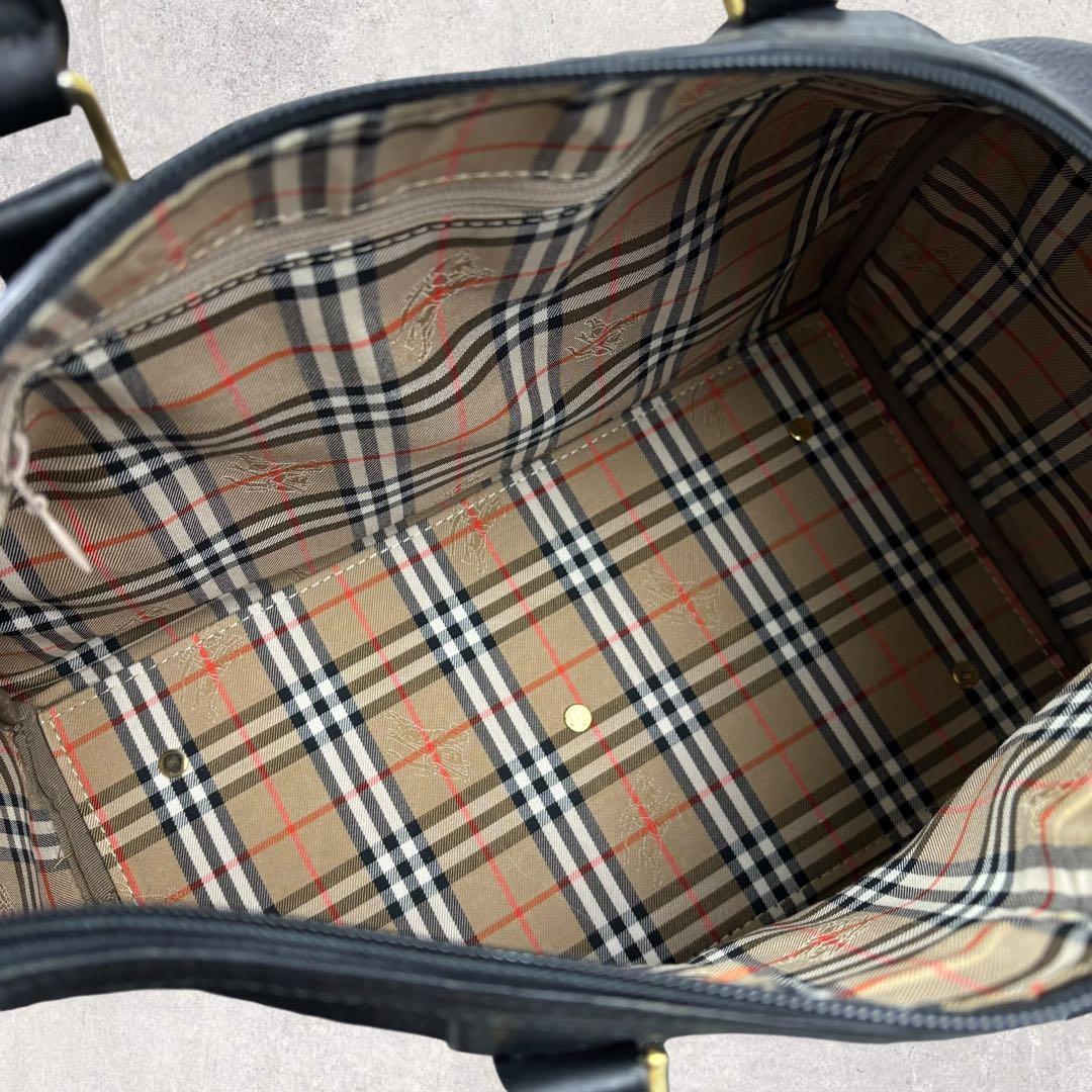 タロちゃんバーバリー ミニボストンバッグ 黒 レザー ノバチェック　シボ
