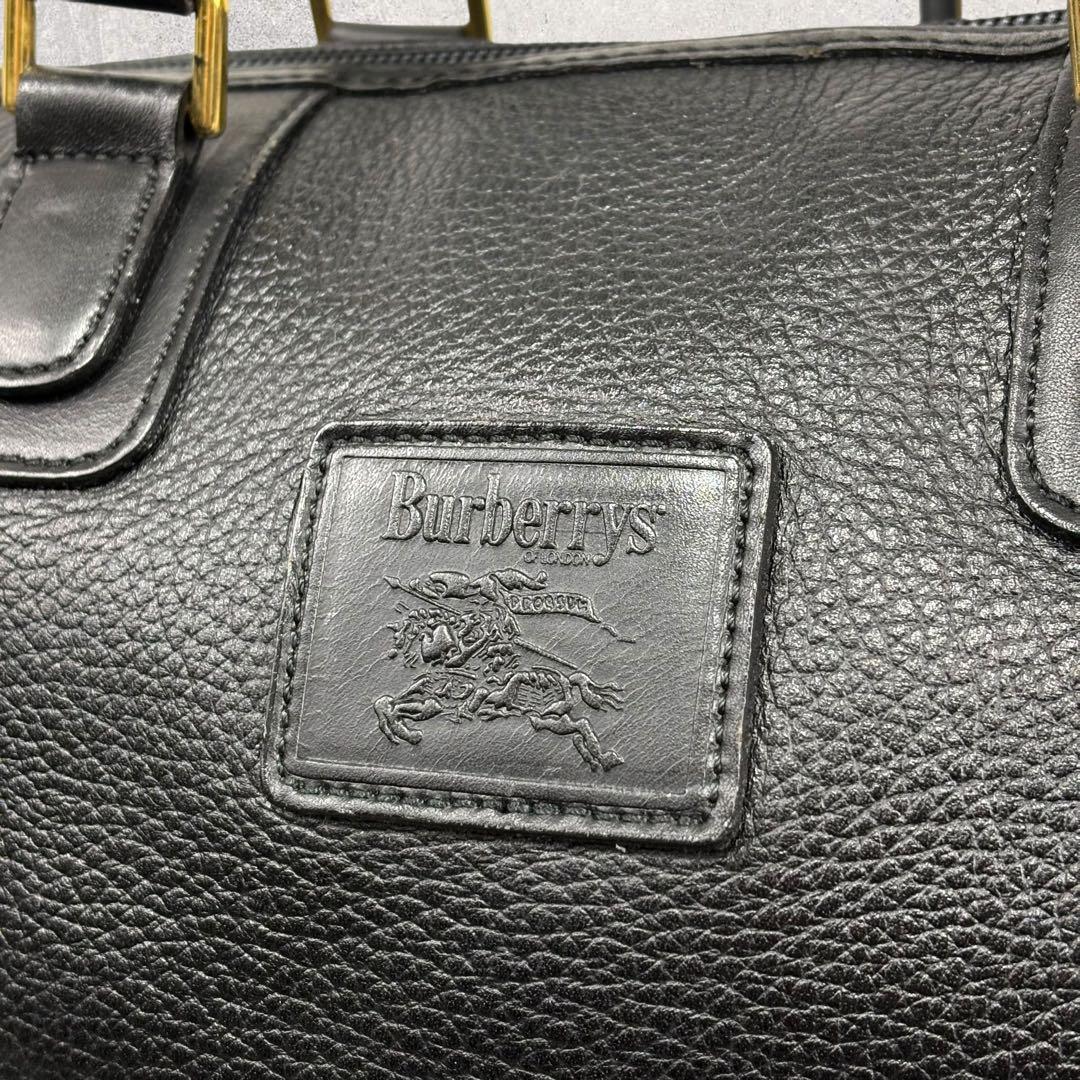 タロちゃんバーバリー ミニボストンバッグ 黒 レザー ノバチェック　シボ