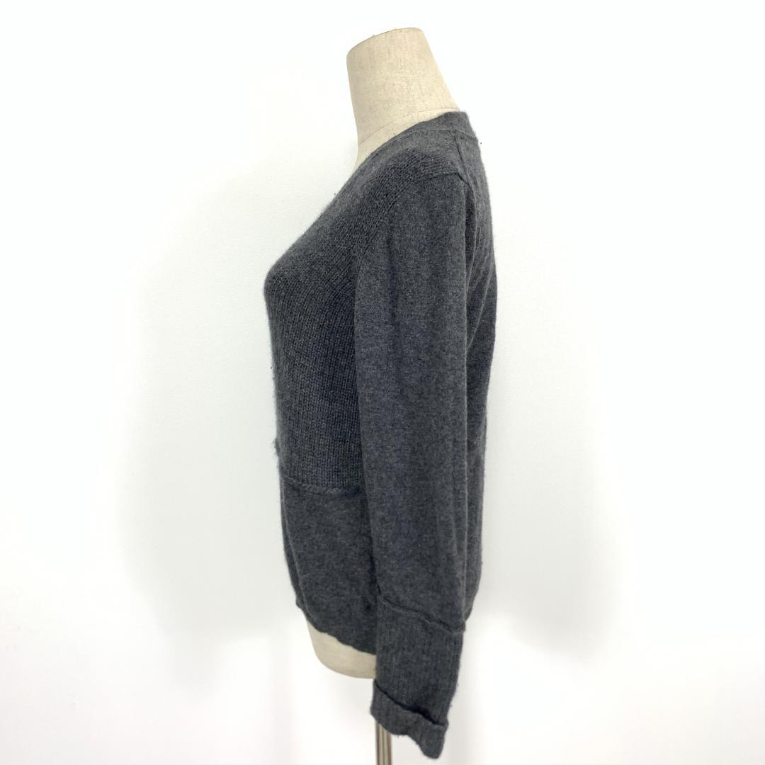 LA8787ジルサンダー 長袖ニット グレー カシミヤ100％ Vネック 36