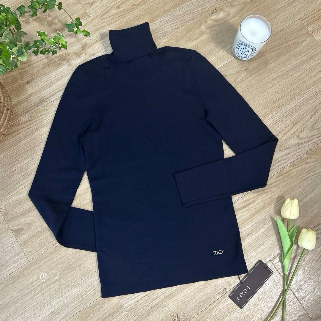 フォクシー　グレースウールタートルネックセーター　38　ニットトップス　ネイビー