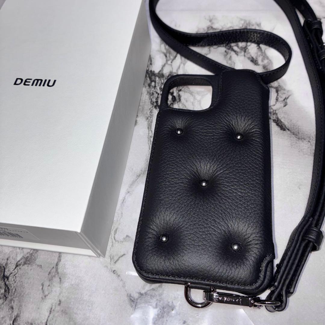 DEMIU スタッズ付き ブラック レザー iPhoneケース iPhone14