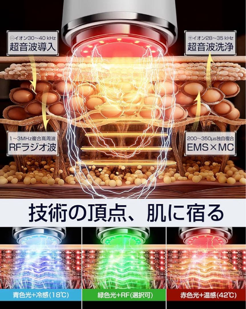 【新品・未使用】美顔器 高周波 EMS 1台18役 光エステ リフトケア