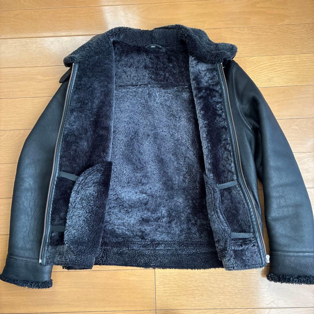 美品■ウィンドアーマー【L】B-3 ムートンジャケット 本革 羊革 ブラック