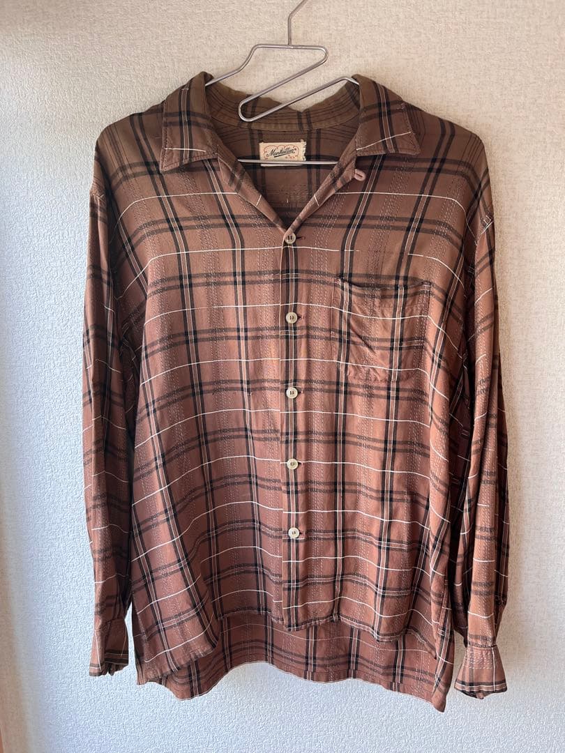 トップス 60s Manhattan rayon check shirt open