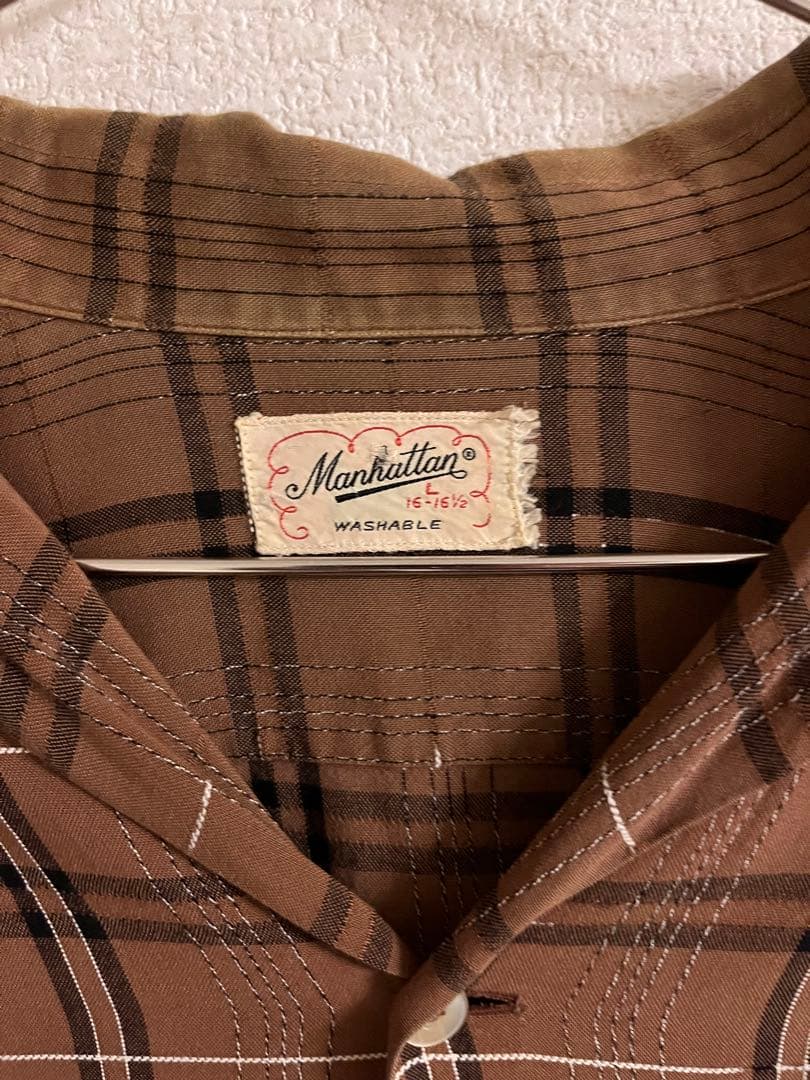トップス 60s Manhattan rayon check shirt open