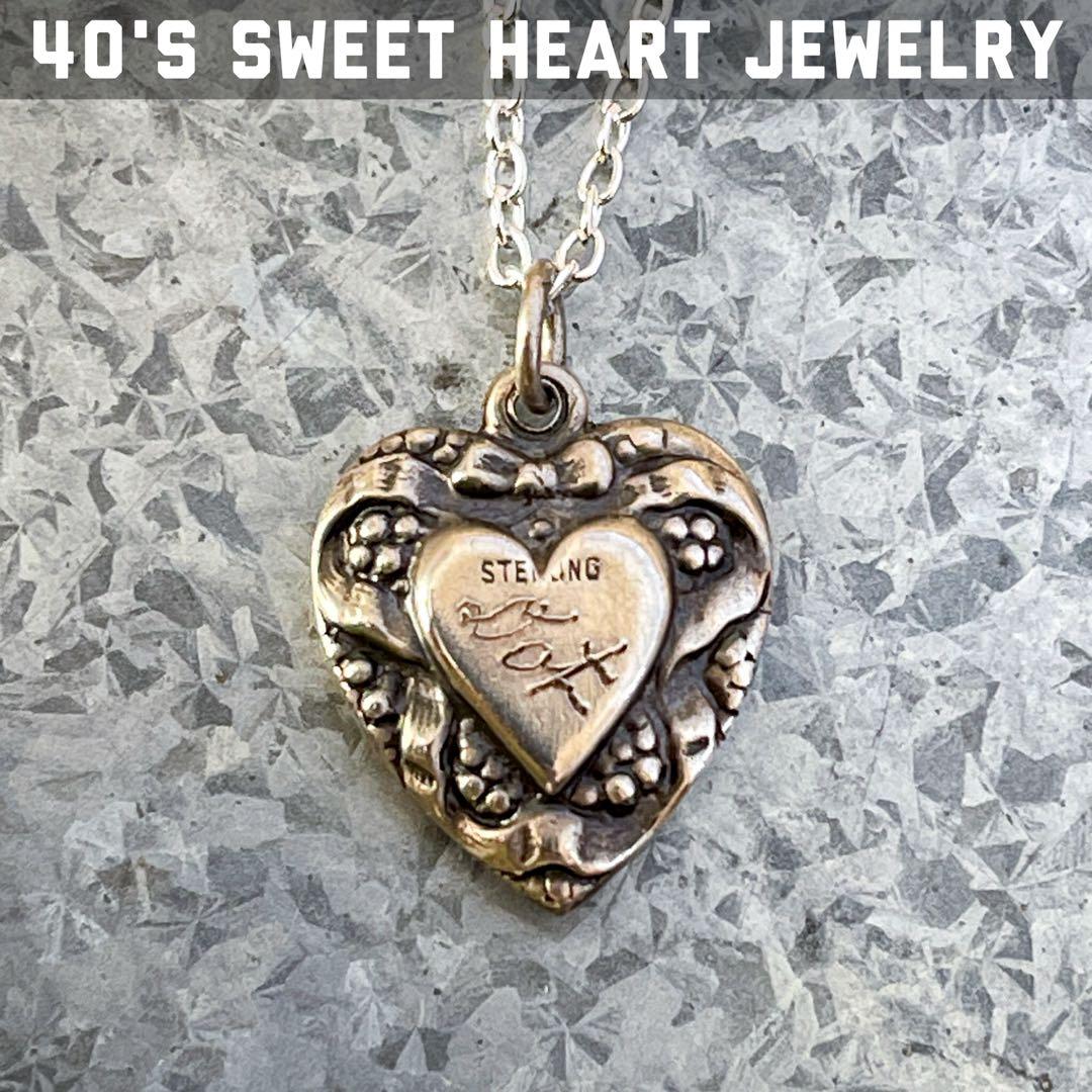 40's 勿忘草 スウィートハートジュエリー ヴィンテージネックレス シルバー