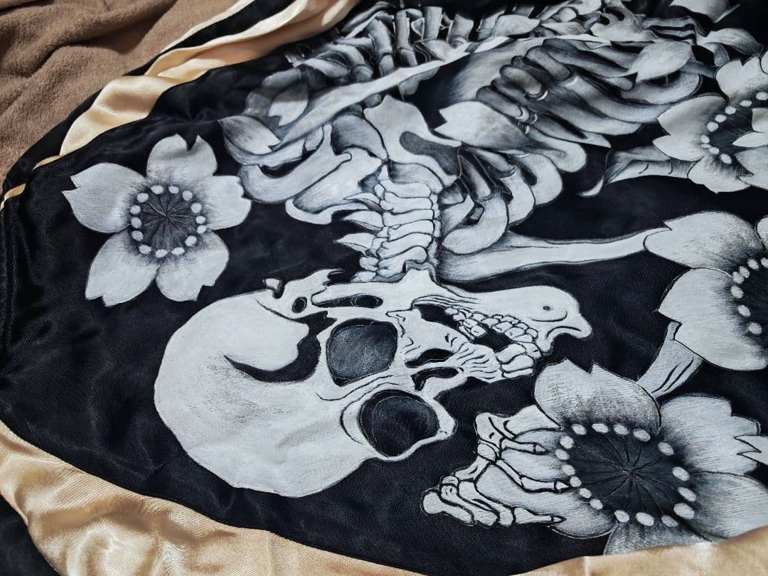 むかしむかし２面用 日本限定 スカジャン vintage 骸骨花 レーヨン